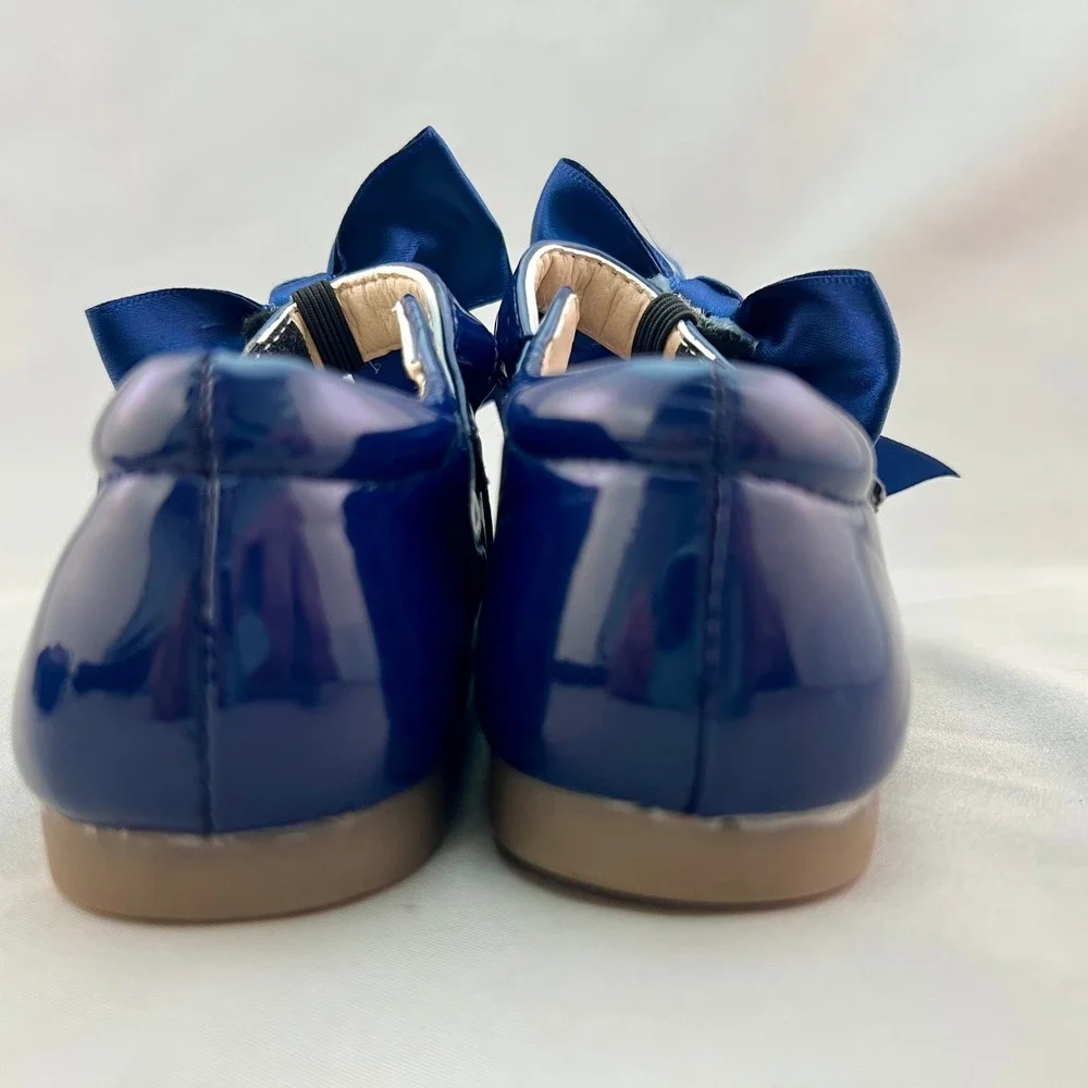 MG Baby Mary Jane Flats Toddler EU 22 (6-6.5) Dark Blue New Patent Scallop Bows
